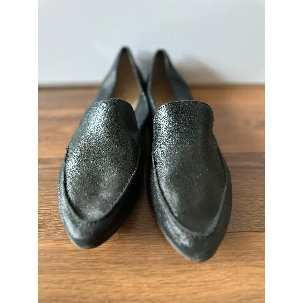 Kate Spade New York Carima Women Black Crackled Metallic Flats Loafer Size 9